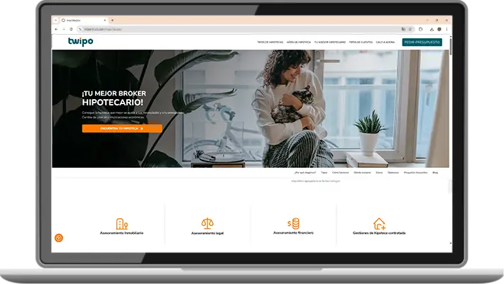 Portátil mostrando la web de Twipo, bróker hipotecario online